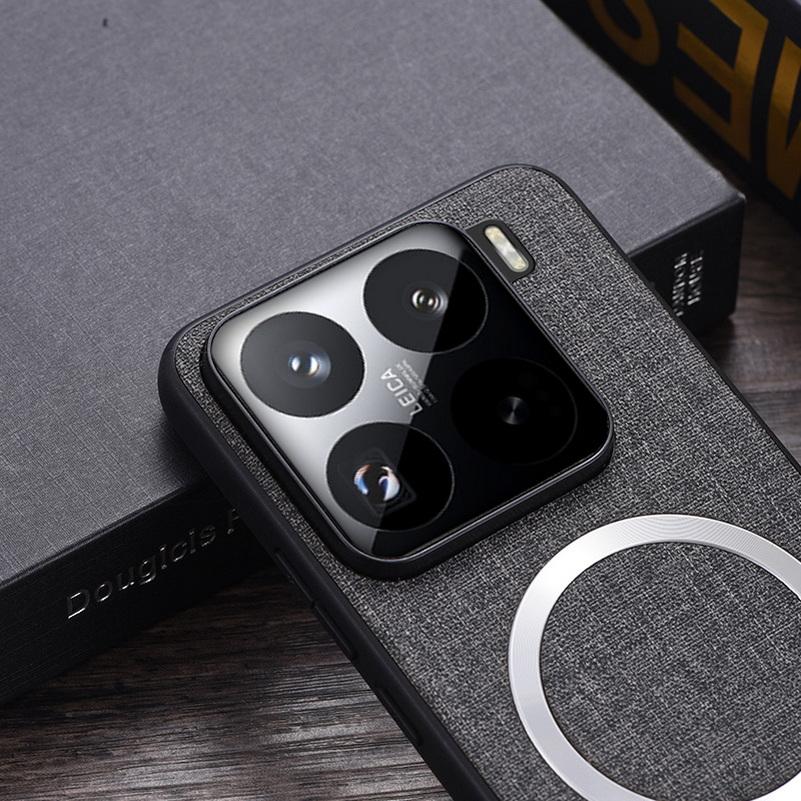 Magsafe Magnetic Plain Leather Case For Xiaomi 15 Pro Mi 15 14T Pro 14 Ultra Xiaomi14T Cloth Wireless Charging Cover