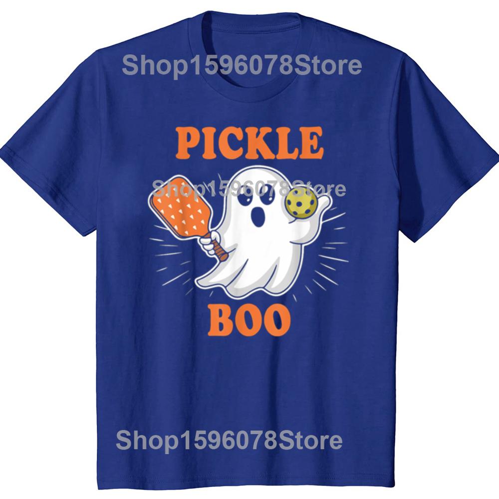 Funny Pickle-Boo Ghost Playing Pickleball Halloween T Shirts Men Cotton Humor Streetwear Tee Shirt Short Sleeve Unisex Clothing