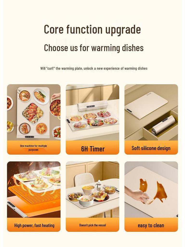 Flexible Silicone Food Warmer: Foldable Heat Preservation Pad for Hot Dishes