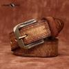 Retro Personality Embossed Matte Leather Belt Men's First Layer Cowhide Casual Jeans Belt