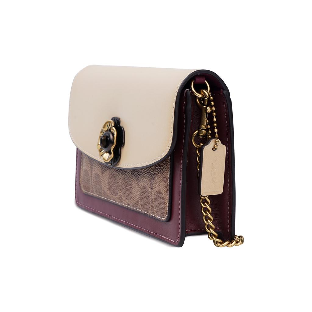 Coach Parker 18 Camellia Turnlock Color Block Signature Print Coated Canvas And Leather Chain Shoulder Bag Women Shoulder Bag 1680-B4QVB