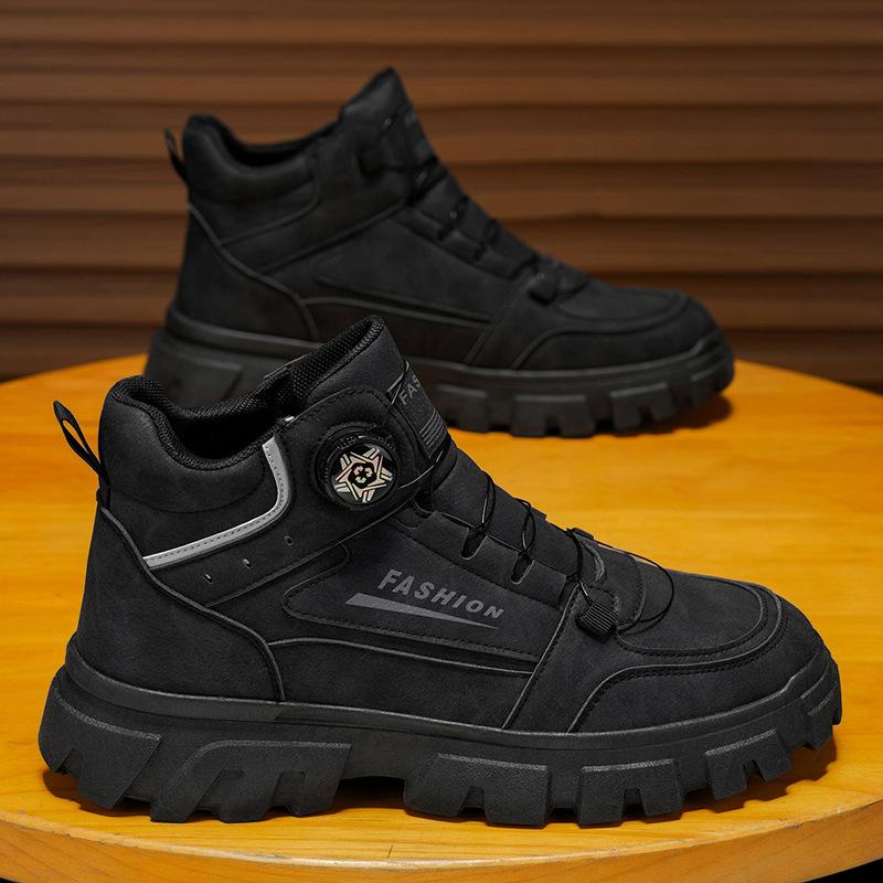 

Men s Martin boots autumn new rotating button boots men s high-top casual rhubarb tide shoes black 44