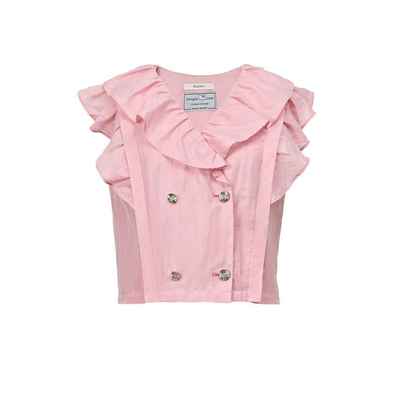 

Blacknini (Two Colors) Windsor Set European Em Luxury Brand Texture Filamentation Cambric V-neck Shirt Tops Skirt Short Shirt-Pink XL