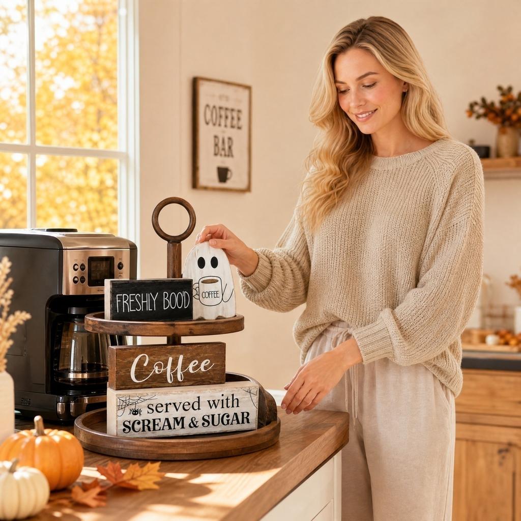 4-Pack Halloween Signs - Coffee Bar Table Centerpiece Decoration