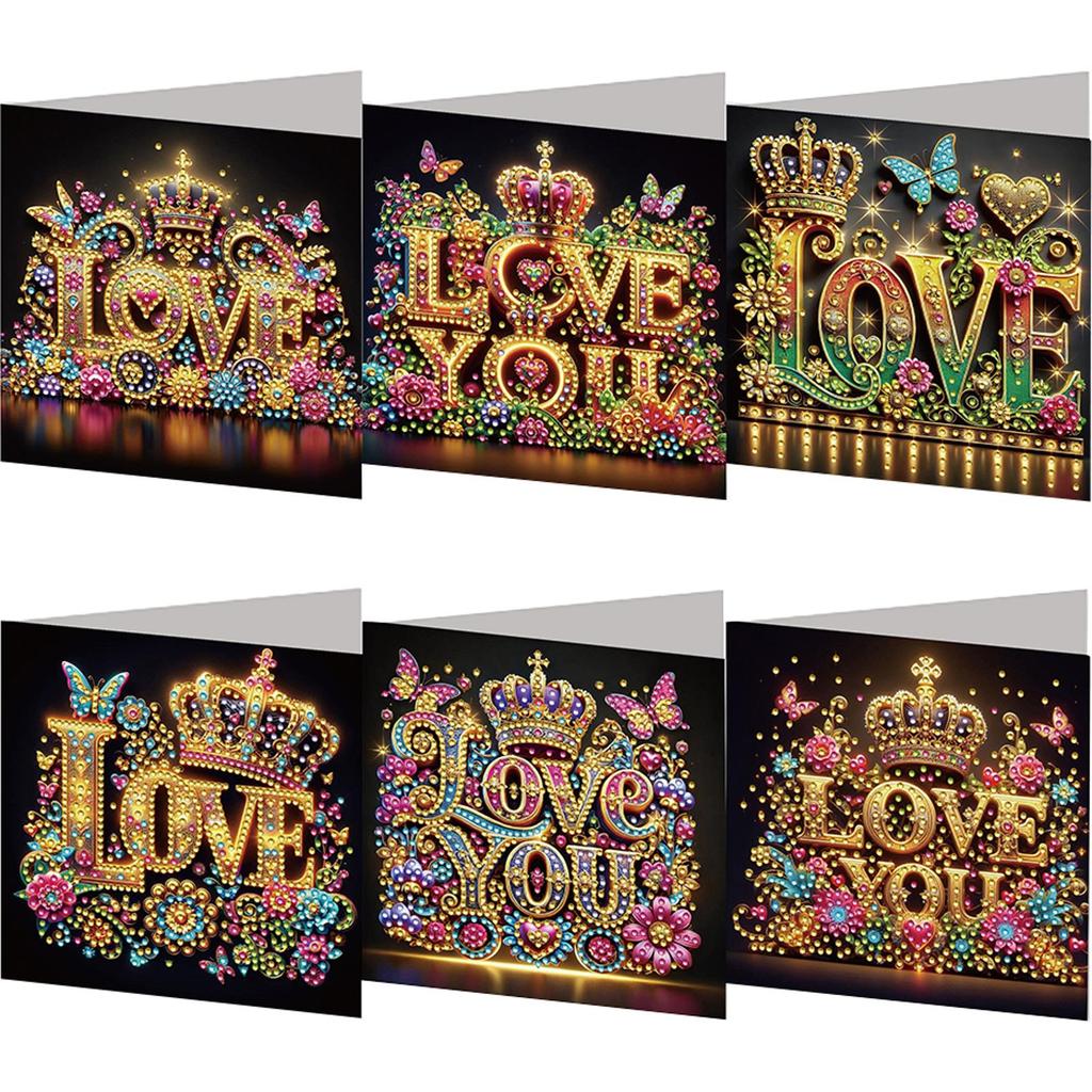 6PCS DIY Rhinestone Diamond Art Mosaic Postcards Xmas Pattern Diamond Art Handmade Cards Thank You Cards and Holiday Blessings