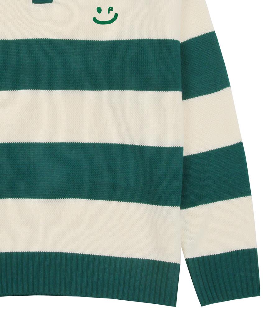 GRAVER [Unisex] Drawing Smile Stripe Collar Knit_Green