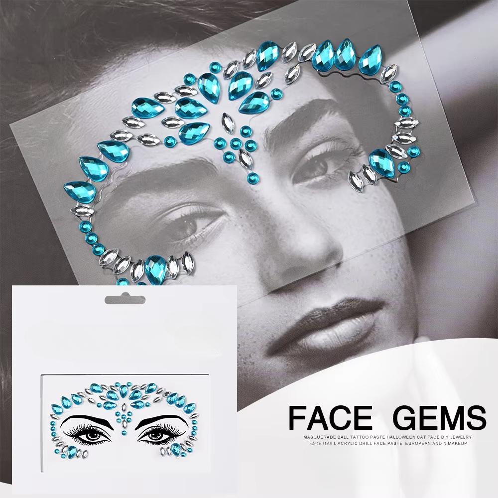 Eco-Friendly Fashion 3D Mermaid Face Gem Crystal Rhinestone Temporary Tattoo Stickers Shiny Glitter for Festival Prom Party