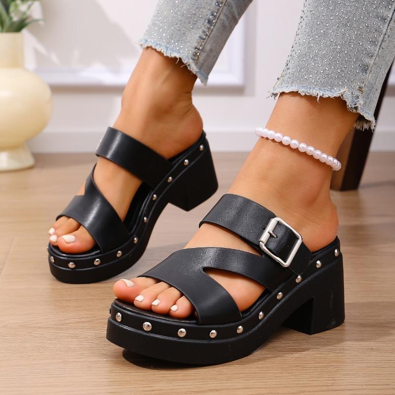 Summer New Versatile Fashion Non-Slip Slippers High Heel Block Heel Flip-Flop Heightening Sandals