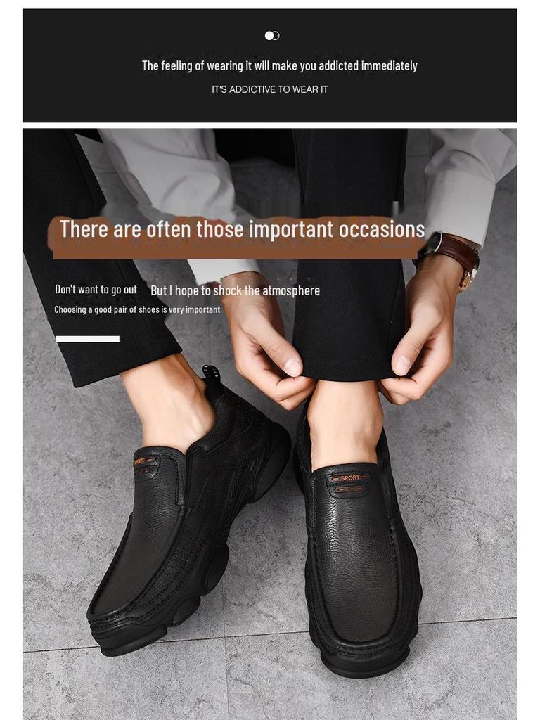 Scarpe Casual da Uomo in Vera Pelle - Suola Morbida, Business Casual, Stile Papà di Mezza Età, Design Slip-On