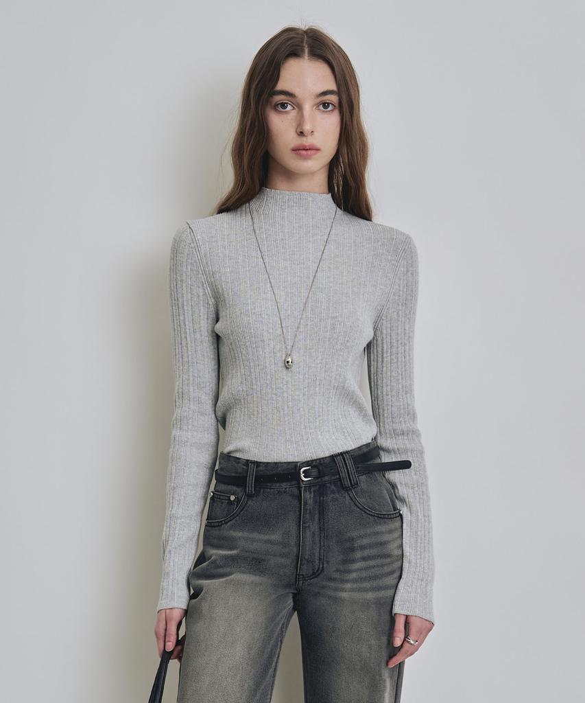 Keoseuteomeokeullagumeon [Italy] Slim Mock Neck Ribbed Knit 5 Color Cowkt009