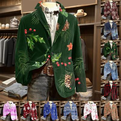 Men's Ugly Christmas Corduroy Warm Pocket Suit Jacket Cardigan Men's Casual Suit