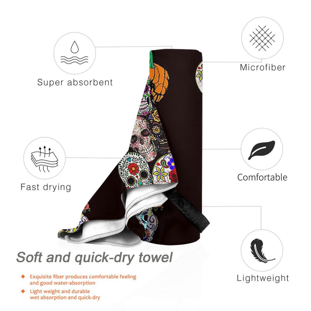 Day of the Dead Art Mexican Sugar Skull Beach Towel Soft Microfiber Quick Dry Absorbent Quick Towels For Bath