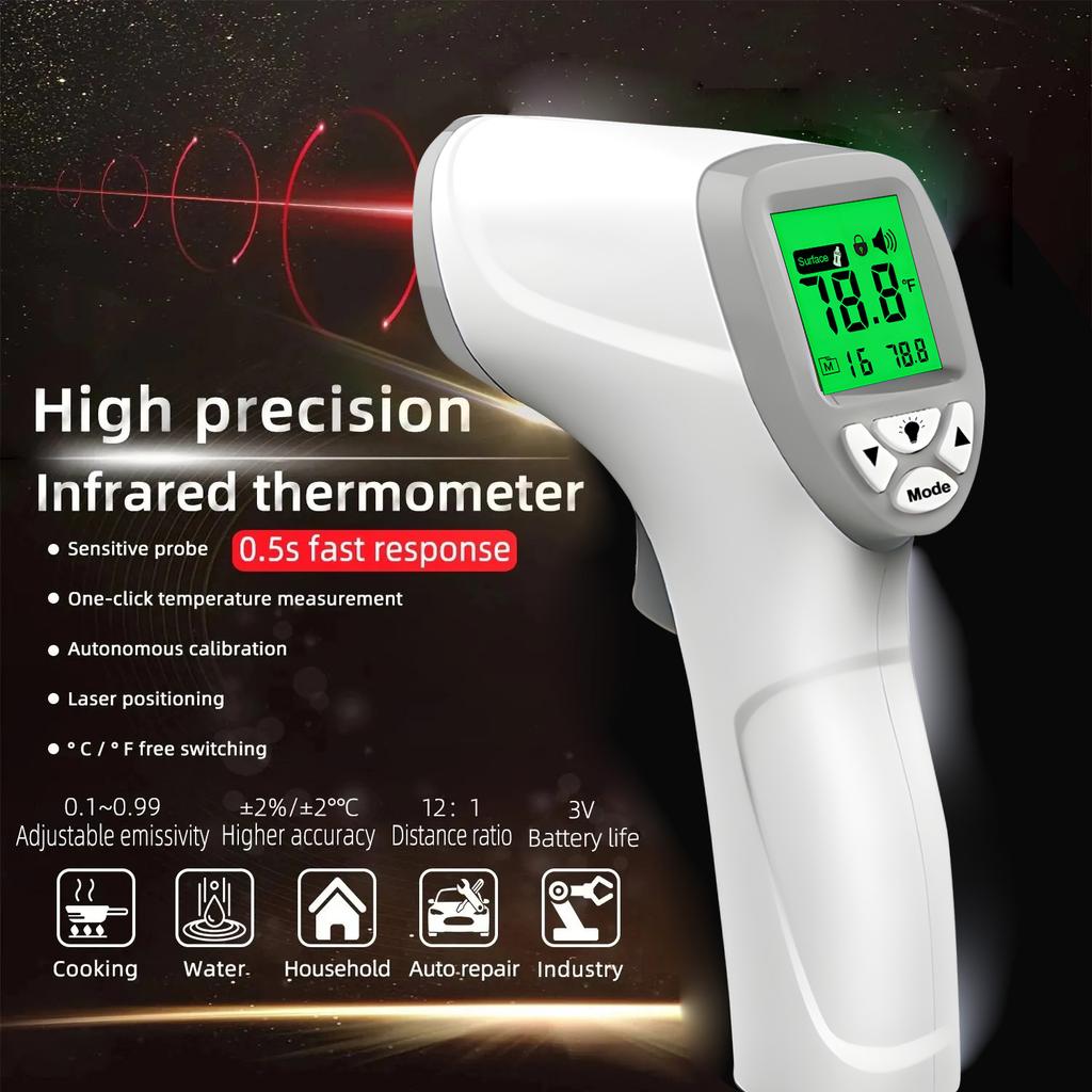 Digital Infrared Thermometer Outdoor Pyrometer Laser High Temperature Meter Food Kitchen Thermometers Adjust Heat Meter