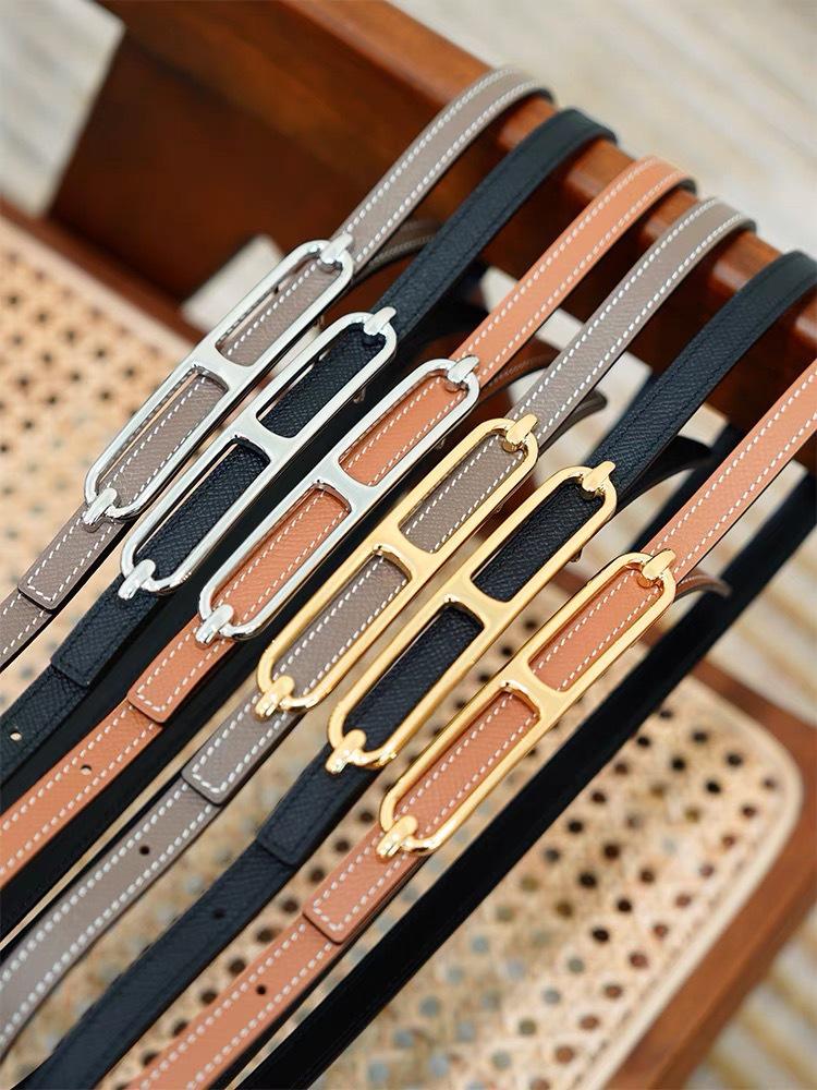 Women's Genuine Leather Pig Nose Buckle Belt - 1.3cm Thin & Stylish Cowhide Waist Belt