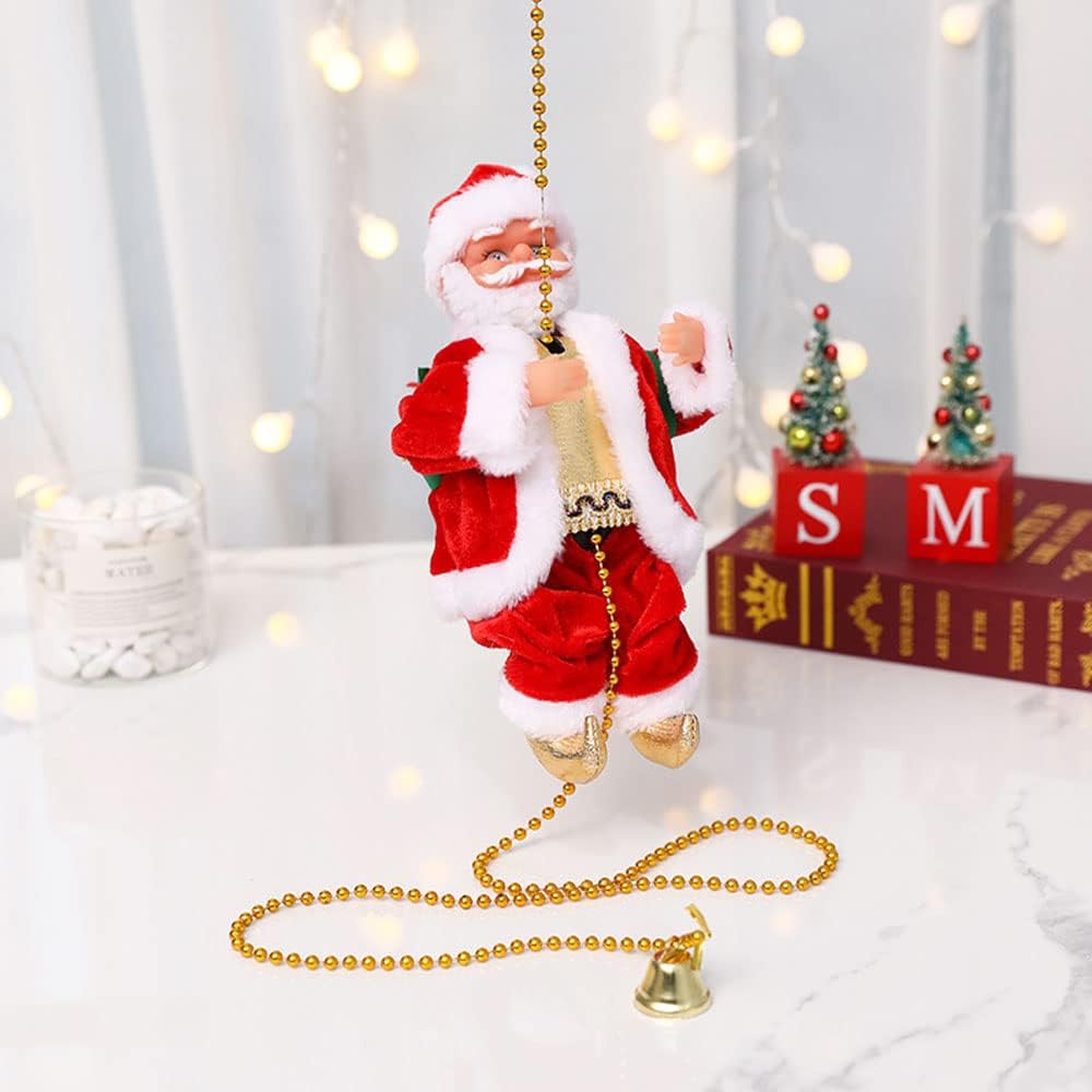 Santa Claus Climbing Ladder Plush Toy, Electric Rope Hanging Toy, Christmas Electric Santa Claus Toy Climbing Ladder Christmas Old Man Doll with