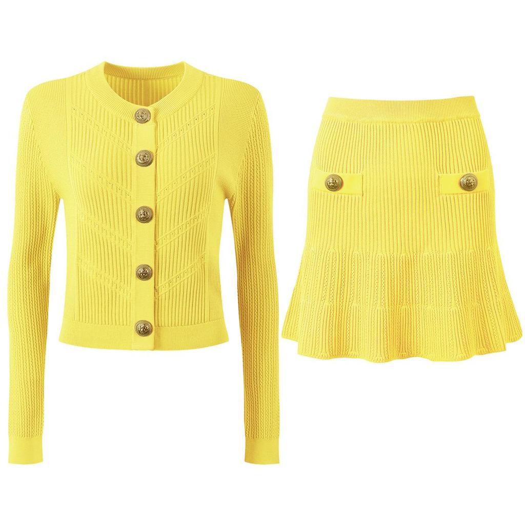 2025 Spring/Autumn Women's Fashion Knitted Cardigan & A-Line Skirt Set