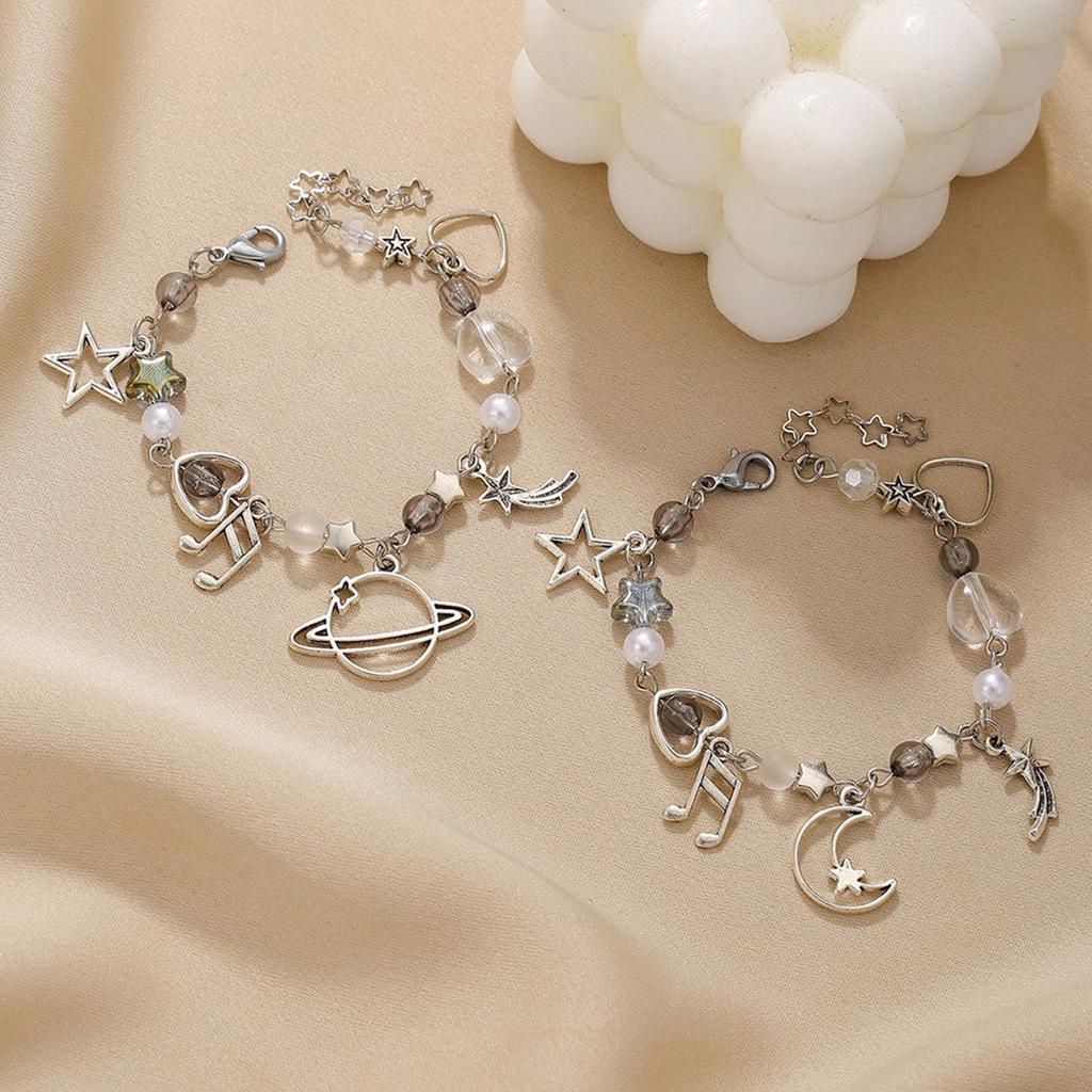 Fashionable Punk Bracelet Fashion Wristband Beaded Bracelet Hollow Star Charm Bracelet Alloy Texture for Daily Party