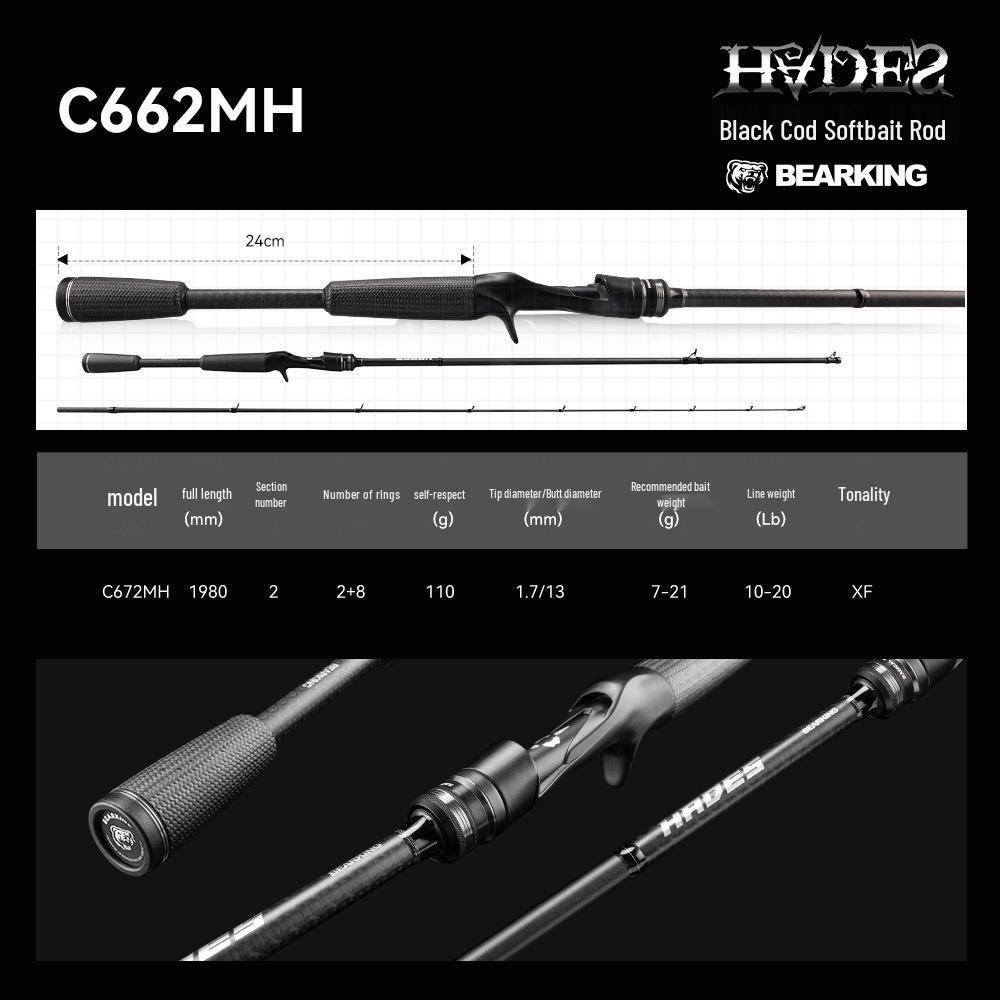 BEARKING HADES Ultra-Light Carbon Fiber Bass & Perch Lure Rod with Woven Handle
