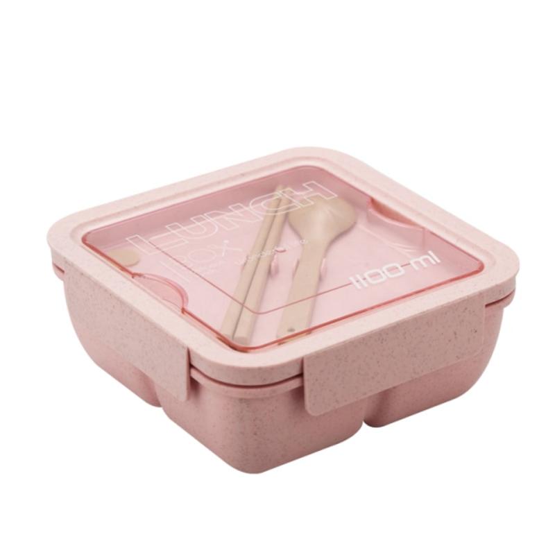 

1100ml wheat straw lunch box bento diaper box ball spoon bento box microwave oven valve table food container lunch box | breakfast boxes (pink)