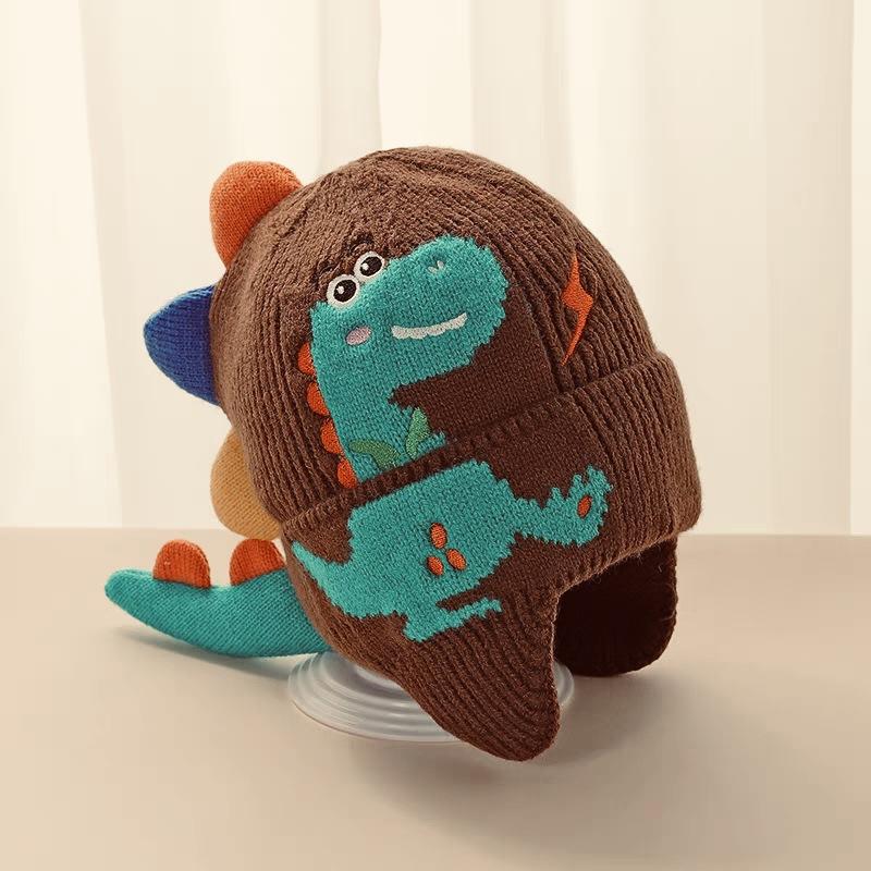 Little dinosaur cartoon ear protection hat boy baby knitted hat autumn and winter new children's wool warm hat girl windproof hat