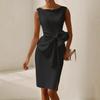 Cocktail Sleeveless Dress Asymmetric Womens Pleated Bodice Side Bow Highlow Hem