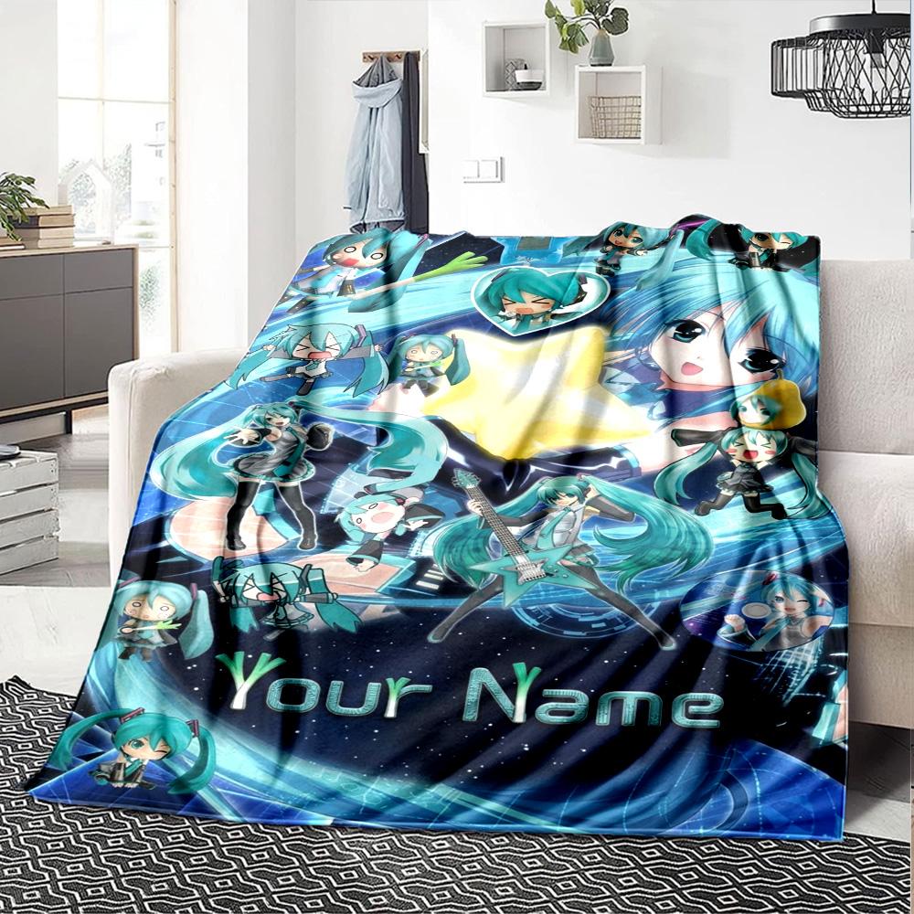 Name Custom Anime Miku Print Flannel Blanket High Quality Warm Comfortable Cover for All Seasons Perfect for Gifts Home Decor