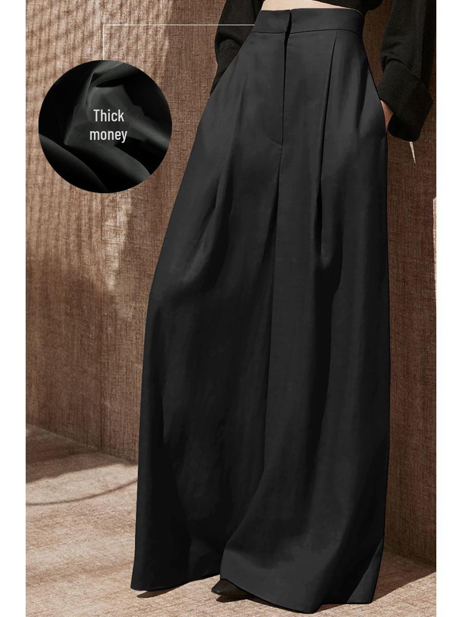 

Серые повседневные широкие брюки с высокой талией - женский стиль осень/зима M чёрный