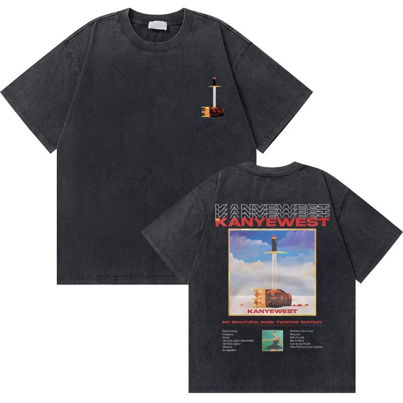 Washed Vintage Rapper Kanye West Graduation Bear Graphic T Shirt Men Pure Cotton Tshirt Mens Hip Hop Fashion Oversized Tshirt