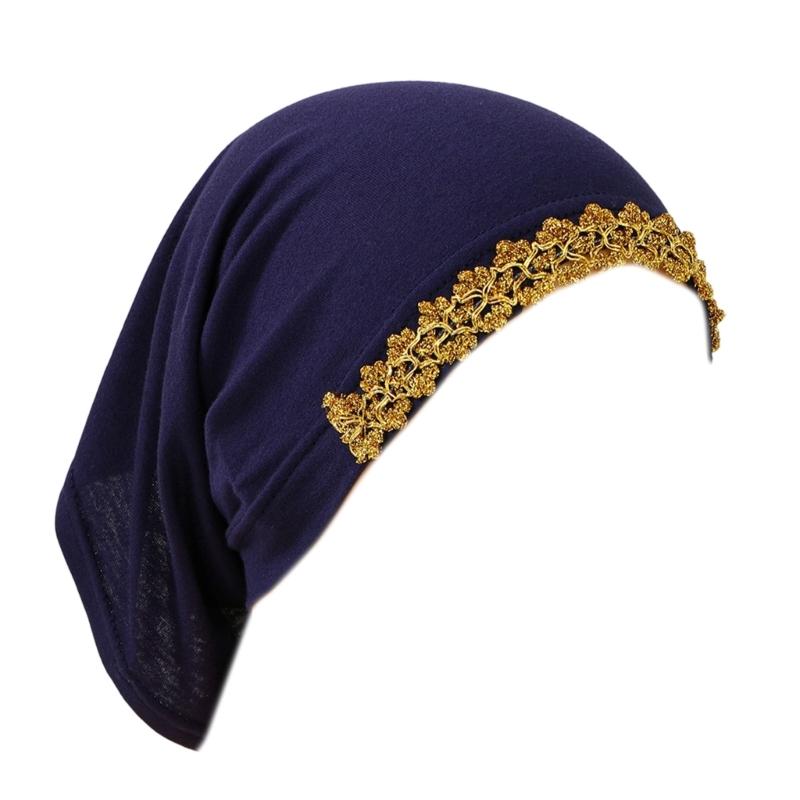 Elegant Lace Trim Hijab Cap Easy To Wear Stretchy Turban Hat For Islamic Women Formal Casual Religious Event Gathering