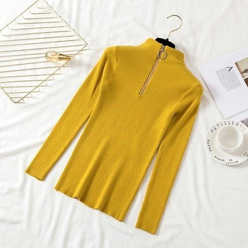 Koreanische Solide Zipper Pullover Pullover Gestrickte Herbst Und Winter Langarm Pull Femme Schlank Jumper Frauen Pullover Tops 17113