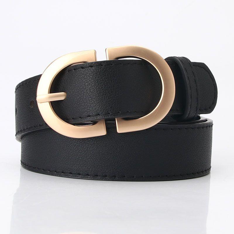 Chic Womens Korean Style Pu Buckle Belt In Black Beige Coffee For Looks Effortless