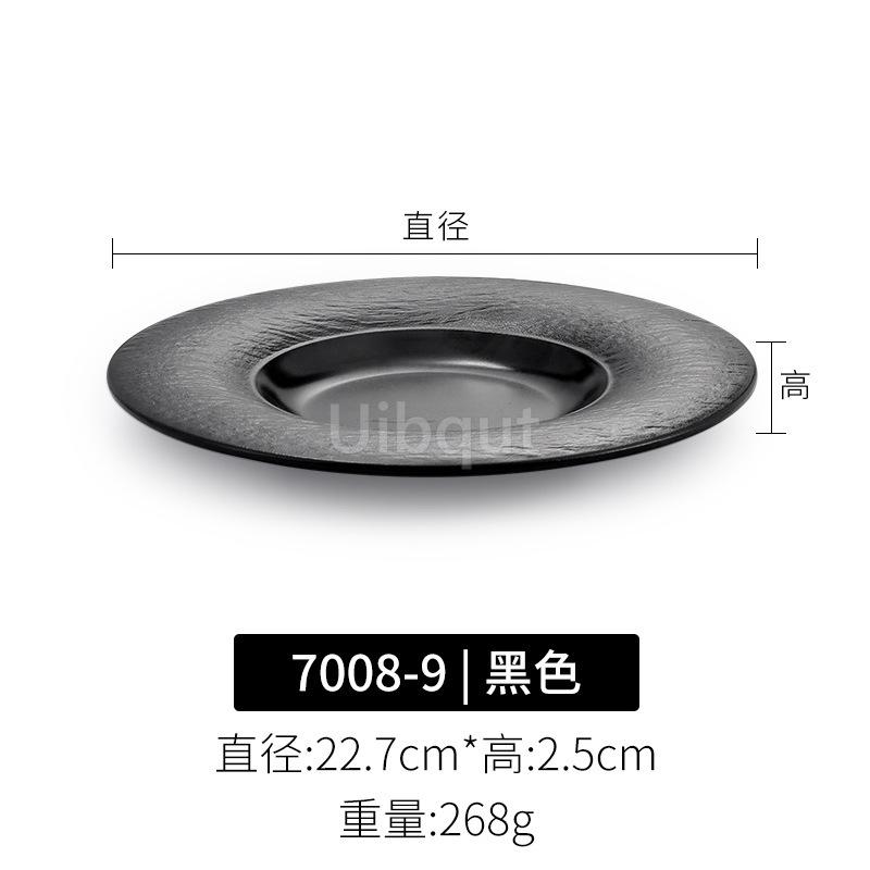 Melamine Round Black Steak Plate Japanese Plastic Round Disc Fire Western Style Beef Flat Commercial Dishes and Plates Sets
