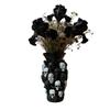 Skull Vase Skull Flower Vase Ornament Spooky Black White Resin Skull Container Dried Artificial Flower Holder Home Office