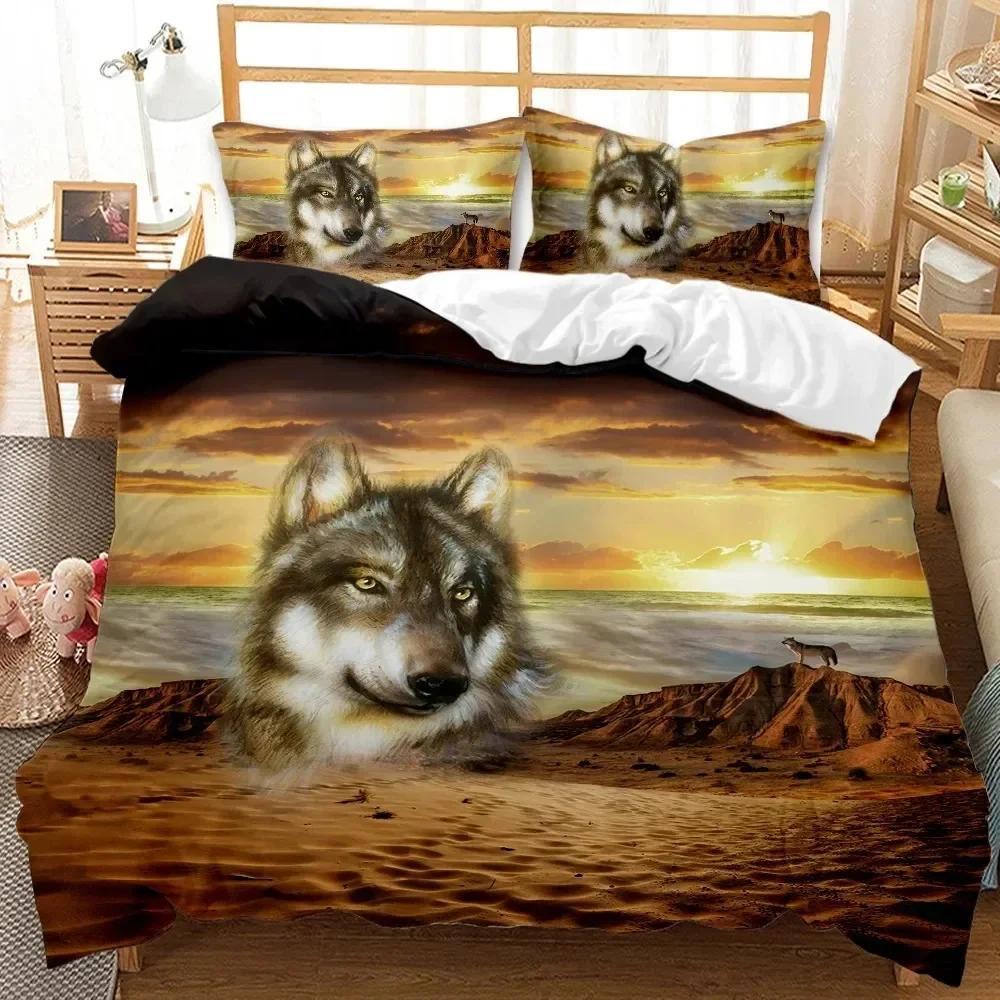 3D Printed Wolf Wild Snow Wolf Comfortable Duvet Quilt Cover Pillowcase Bedding Set Children Bedroom Decoration Home Textile