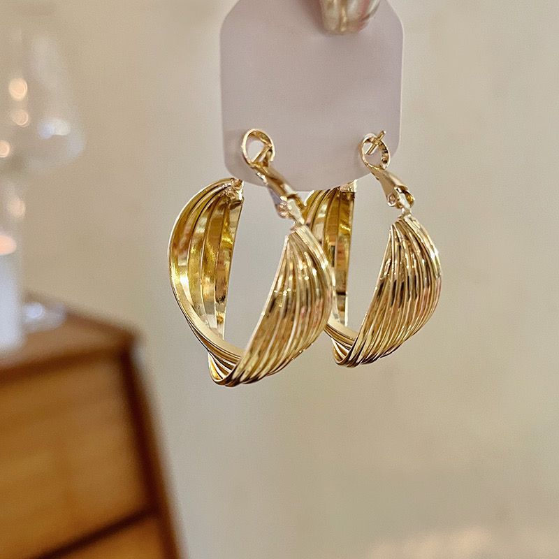 Minimalist Silver Double Layer Large Earrings Women's Summer Versatile Square and Round Face Plain Hoop Earrings