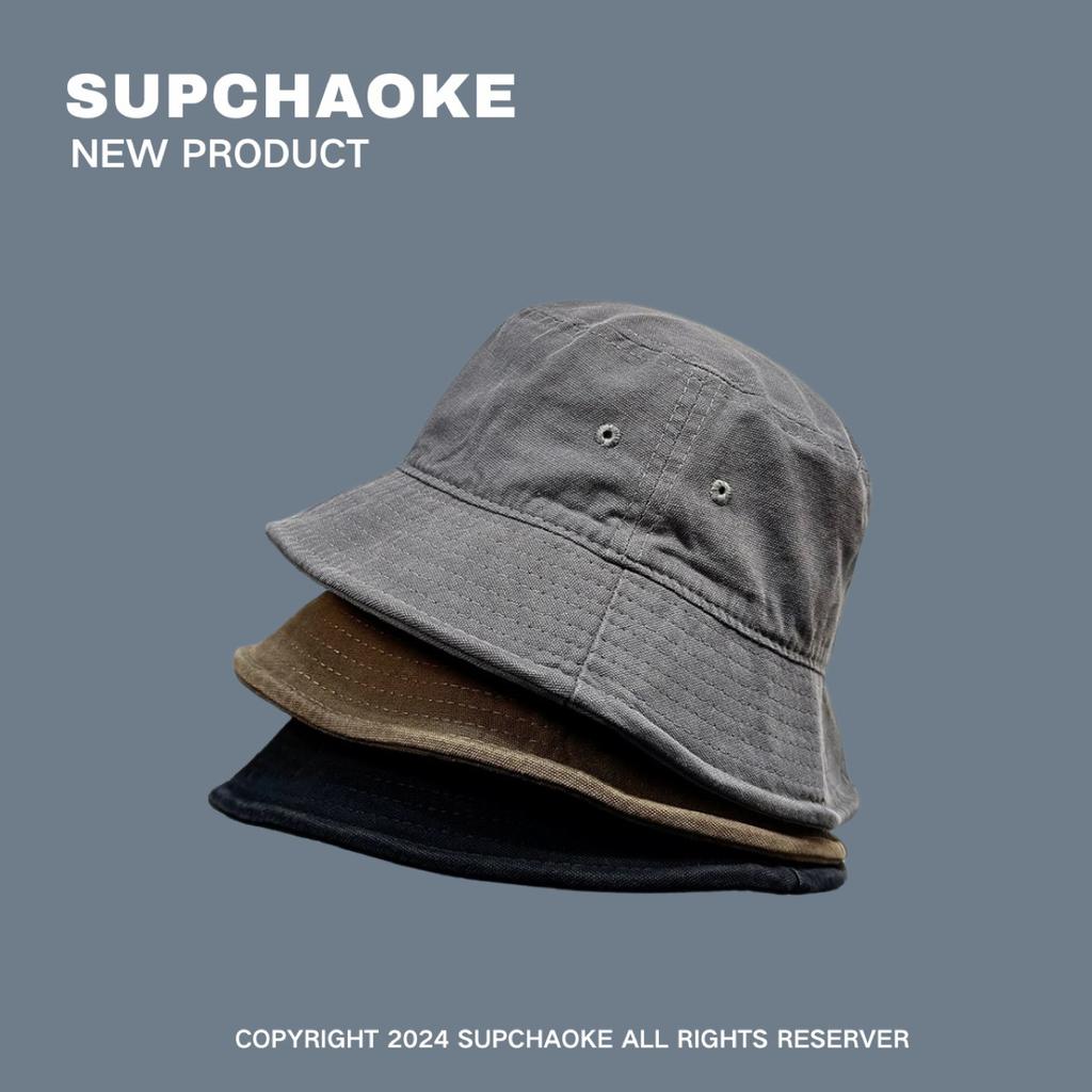 Solid color summer washed black bucket hat men and women trendy versatile retro sunshade sunscreen hat