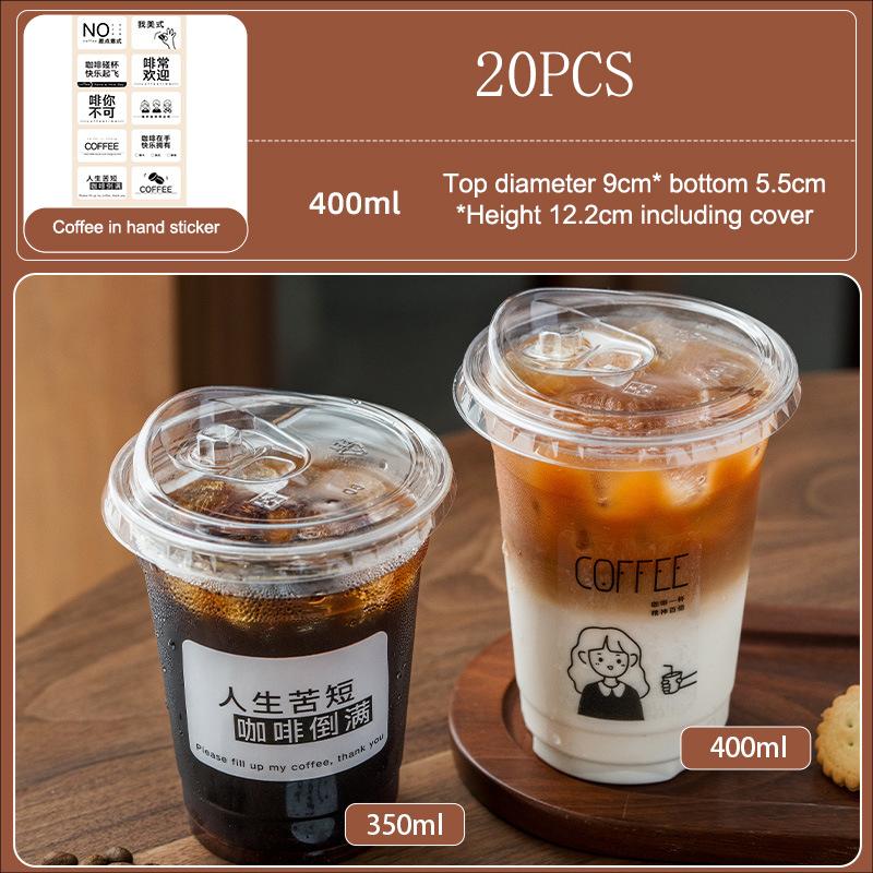 20-Pack Clear PET Disposable Coffee Cups with Lids,, Thick Plastic Cold Drink Cups for Bubble Tea, Iced Coffee, Commercial Use