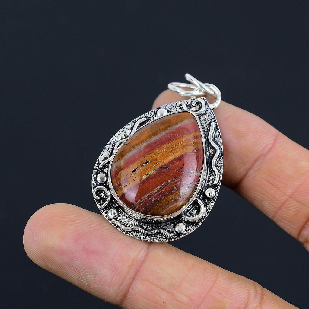 Natural Red Snakeskin Jasper Gemstone 925 Sterling Silver Pendant For Girls