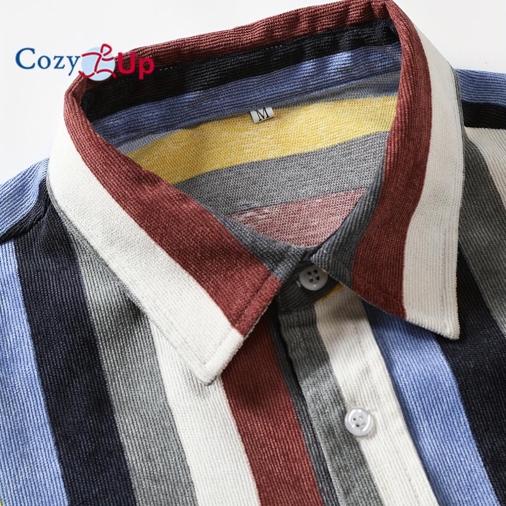 Męska koszulka z długim rękawem i nadrukiem w kolorowe paski, na co dzień zapinana na guziki, gruba koszula męska na wiosenne, letnie, jesienne topy dla mężczyzn