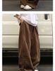 Fat Brother Men's Wide Leg Retro Pleated Pants: Elastic Waist, Loose Fit, Floor-Length, Hong Kong Style for Spring & Autumn