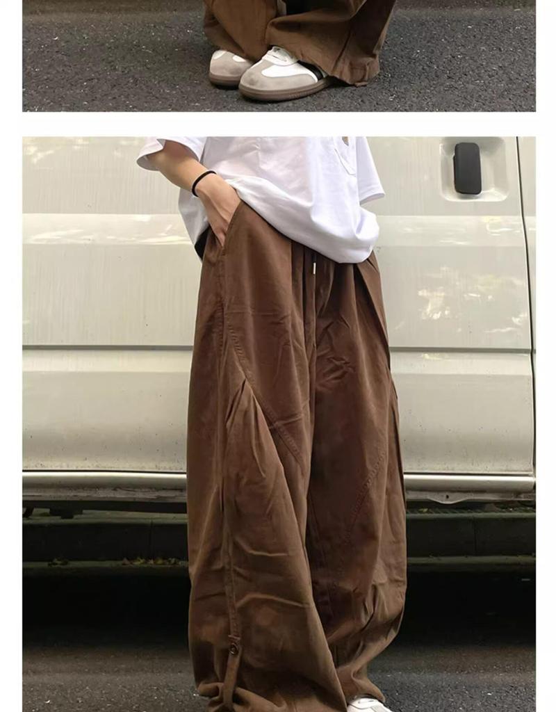 Fat Brother Men's Wide Leg Retro Pleated Pants: Elastic Waist, Loose Fit, Floor-Length, Hong Kong Style for Spring & Autumn