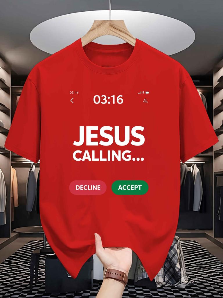 Unisex Crew Neck Tee Jesus Calling Funny Phone Text Graphic Print Soft Cotton Loose Short Sleeve Summer Casual Male Streetwear Tops