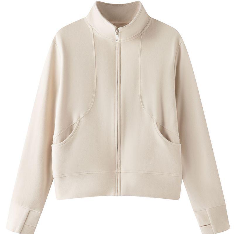 350g Double-Sided German Velvet Patchwork Zipper Cardigan with Stand Collar - Women's Casual Fashion Outerwear