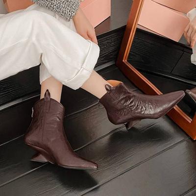 Fashion 2024 Autumn Women Boots Square Toe Wedges Modern Boots Split Leather Shoes for Women Short Low Heel Boots Platform Shoes