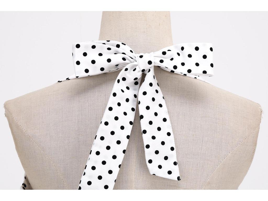 Retro Polka Dot Halter Backless Lace-up Bodycon Waist-Cinching Long-Sleeved Dress for Women