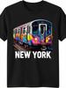 A Trendy Big Size Men's Short Sleeve T-shirt Featuring a Vibrant Graphic Design of a Colorful New York City Subway Train Covered In Graffiti Art. The