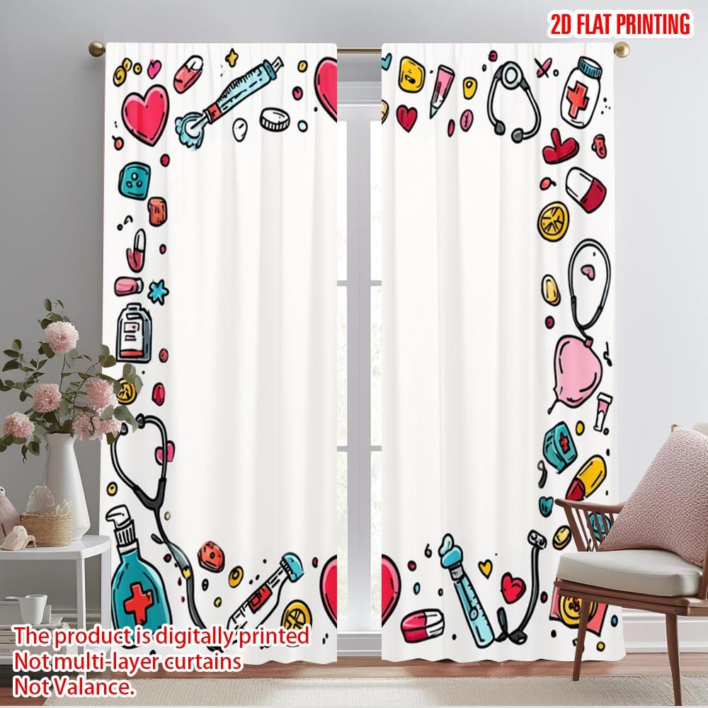 

2pcs,2D plane printing Print Curtains National Nurses Day 100% Polyester (without rod) Festive Ldeal for Living Room and 52.50×116.00 CM 2pcs