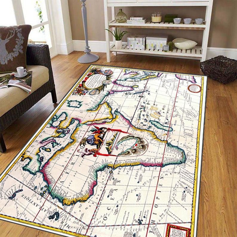 Ancient World Navigation Map Teppe for stuen, mykt flanell teppe for soverommet, Anti-skli BADEROMsmatte, baby lekematte