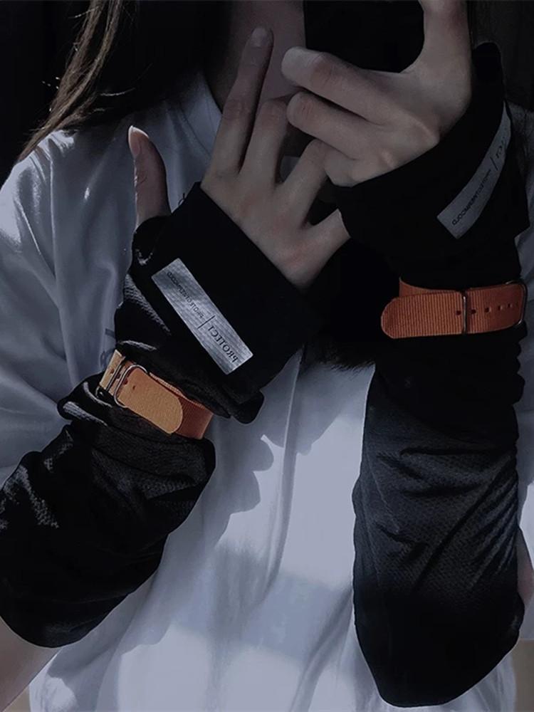 2025 Spring Summer Hip Hop Punk Fingerless Long Gloves Women Multifunction Adjustable Webbing Buckle Goth Y2k Arm Sleeves