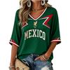 Women's V Neck Short Sleeve T Shirt Soccer Graphic Print Casual Loose Fit Top for Summer and Everyday Wear